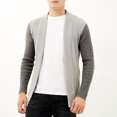 Grey block colour open cardigan